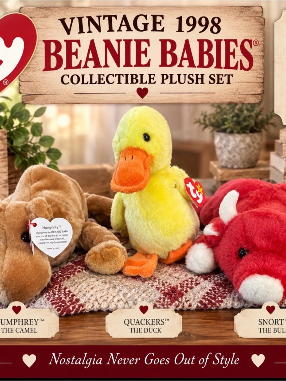Ty Yellow & Orange Quackers Plush Duck Beanie Baby, Snort and Humphrey the Camel